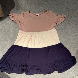 Pink Lily Ruffled Tiered Sundress Pink and Cream